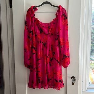 BETSEY JOHNSON Pink Label HOT PINK DRESS with BLOOMING ROSES. Size 6. NWT.